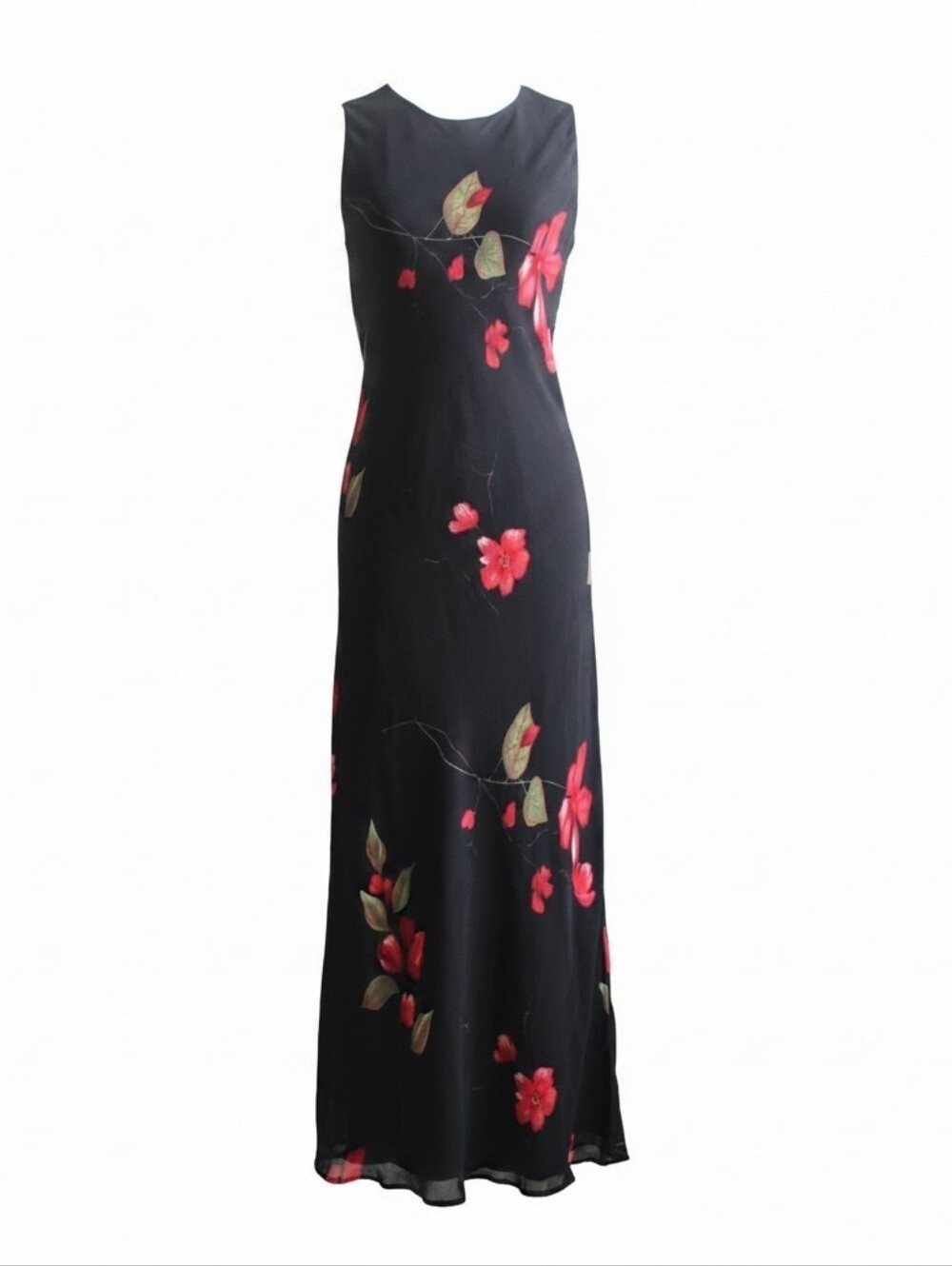Jones New York Vintage 90s Black Maxi Dress with Red Floral Print